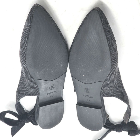 VIVAIA Emily Black Pointed Toe Herringbone Slingback Flats Size 37 6.5 - Picture 7 of 7